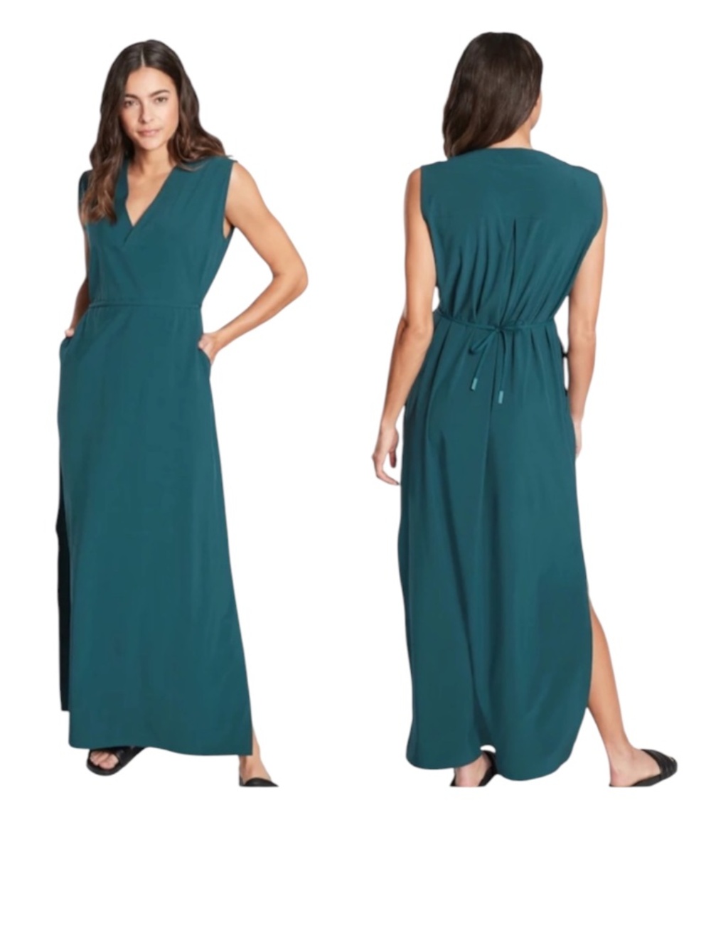 Athleta Marlow Maxi Dress Size XL Oceanic Teal Athleisure Travel Utility Chic